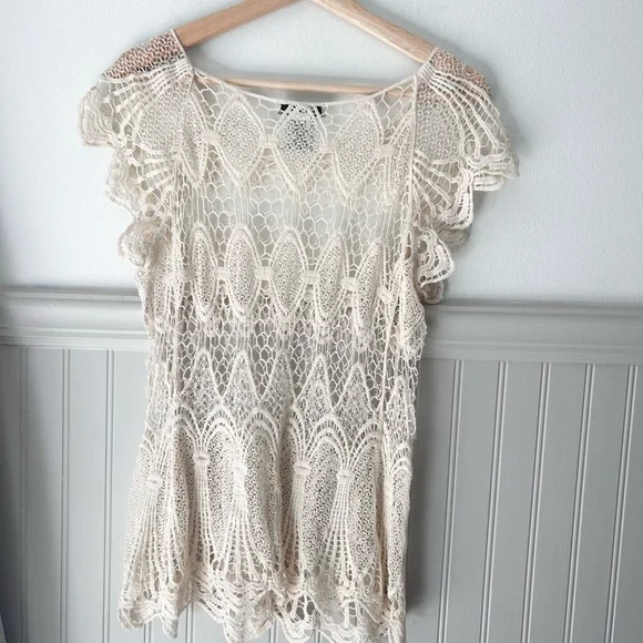 🌻 Pinky XL Cream Boho Crochet Lace Blouse - Picture 8 of 8